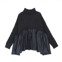 [EAM] Black Pleated Big Size Knitting Sweater Loose Fit High Collar Long Sleeve Women New Fashion Tide Autumn Winter 2019 1B311