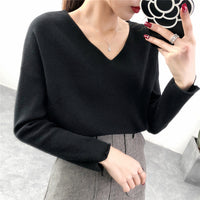 Women Pullover Cashmere Sweater 2019 Knitting Autumn Winter Multi Colors Sexy V-Neck Elegant Bottoming Ladies Tops