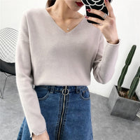 Women Pullover Cashmere Sweater 2019 Knitting Autumn Winter Multi Colors Sexy V-Neck Elegant Bottoming Ladies Tops