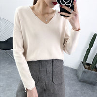 Women Pullover Cashmere Sweater 2019 Knitting Autumn Winter Multi Colors Sexy V-Neck Elegant Bottoming Ladies Tops