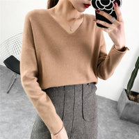 Women Pullover Cashmere Sweater 2019 Knitting Autumn Winter Multi Colors Sexy V-Neck Elegant Bottoming Ladies Tops