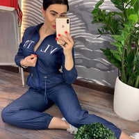 Womens Casual Jumpsuit Blue Long Pants 2019 Fashion Loose Letter Print Playsuit Plus Size Women Clothing Working Zipper Rompers