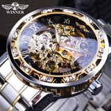 Winner Transparent Fashion Diamond Luminous Gear Movement Royal Design Men Top Brand Luxury Male Mechanical Skeleton Wrist Watch