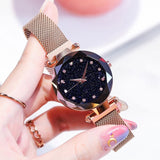 Women Watches Rose Gold Starry Sky Luxury Magnetic Mesh Rhinestone Quartz Wristwatch Lady Female Diamond Watch relogio feminino