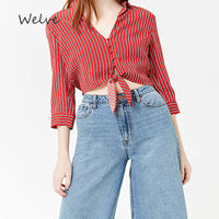 Welve blouse women womens tops and blouses Woman shirt red striped shirt professional business elegant