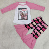 Wholesale/retail pig outfits baby girls cute cartoon tops+flare pants 2 pcs set kid personality children's clothing suits gxj