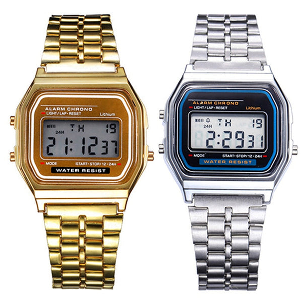 Women Men Unisex Watch Gold Silver Vintage Stainless Steel LED Sports Military Wristwatches Electronic Digital Watches Present